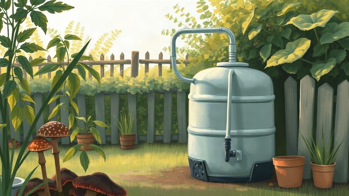 Illustration for "Allotment Water Supply Ideas: From Water Butts to Off-Grid Setups" showing how to size a water butt setup for a uk allotment